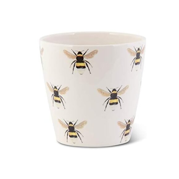 White Ceramic Pot With Bee Decals - Picture 1 of 8